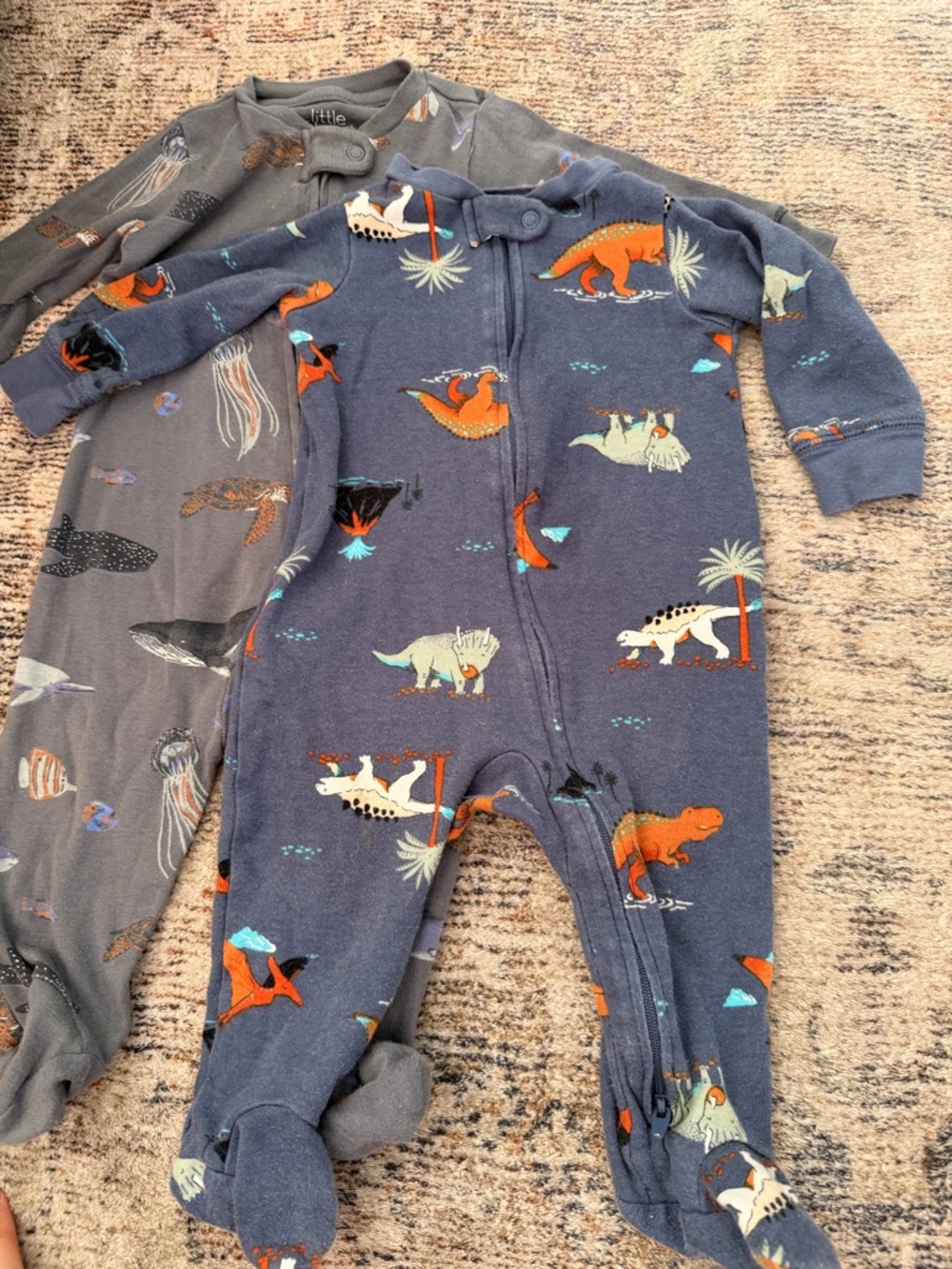 Baby boy One-Piece Pajama bundle- Neutral & Blue Stripes - Picture 8 of 11
